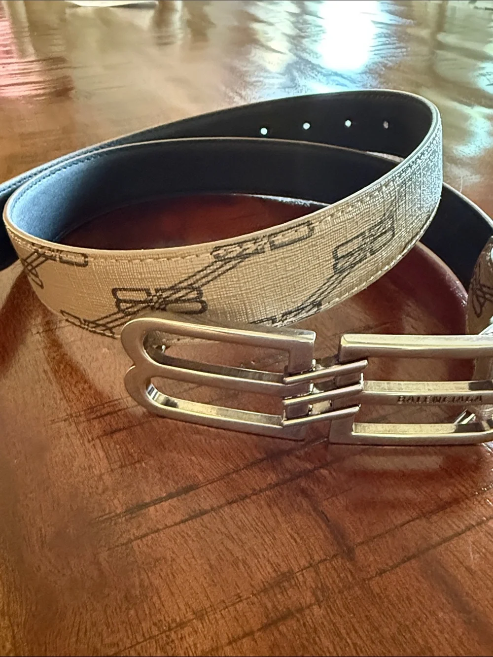 NWOT Balenciaga Beige Monogram Canvas Belt Double B Buckle